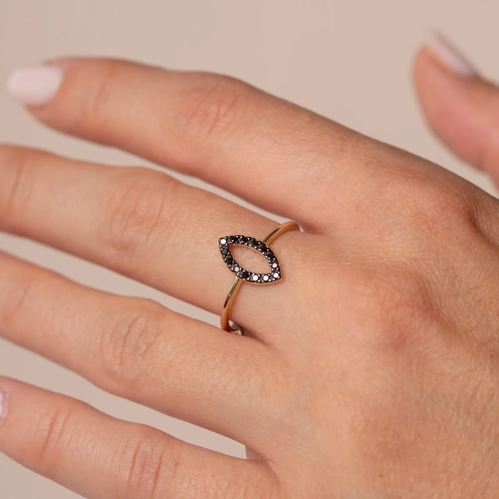 Marquise Black Diamond Ring 14K Gold