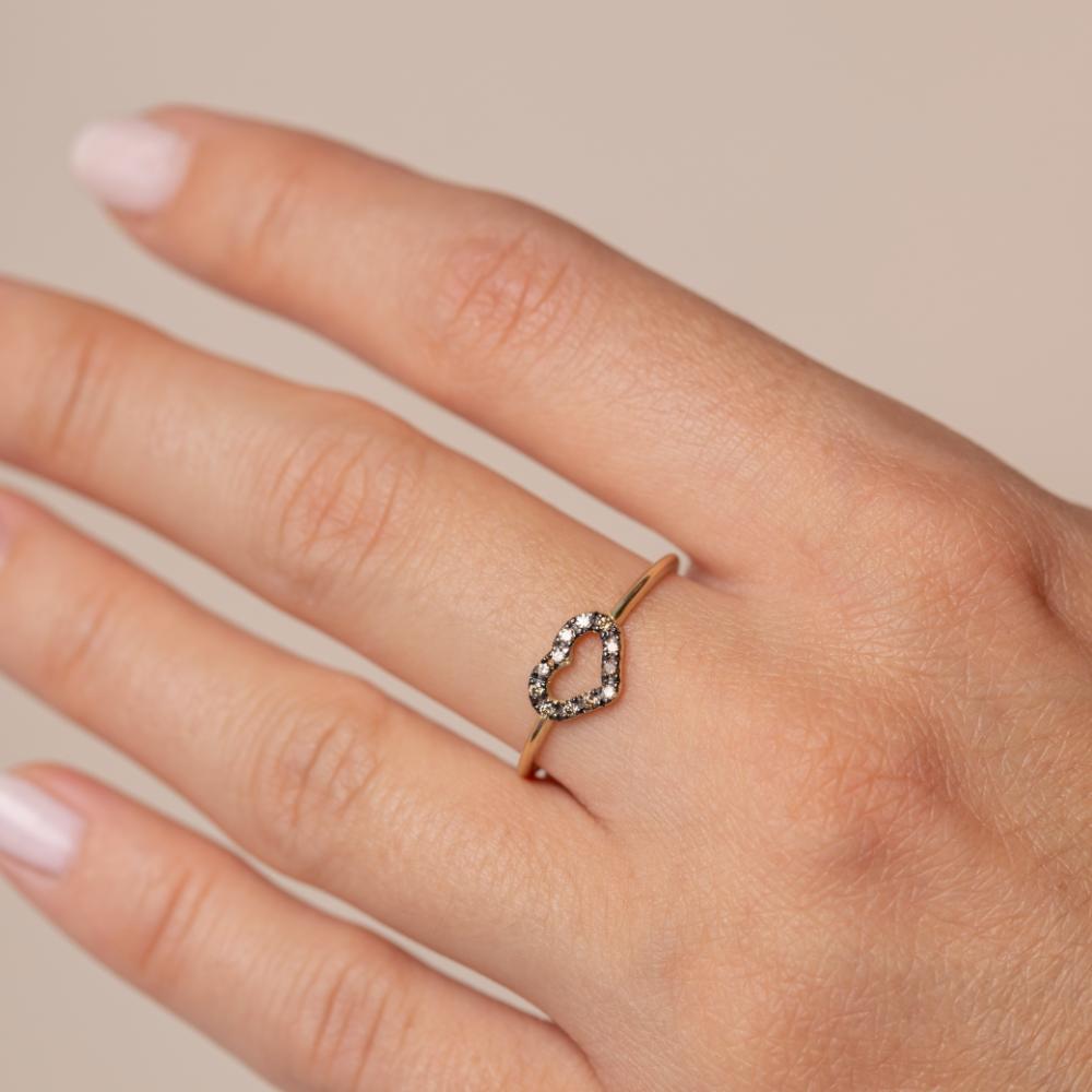 Heart Brown Diamond Ring 14K Gold
