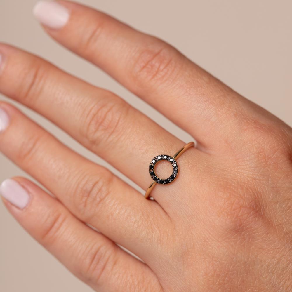 Circle Black Diamond Ring