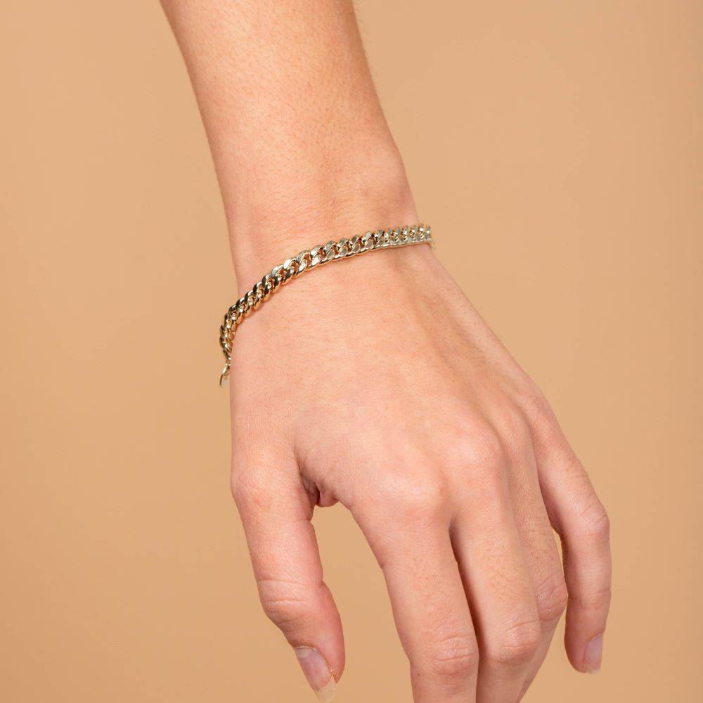 Wide Curb Chain Bracelet 14K Gold