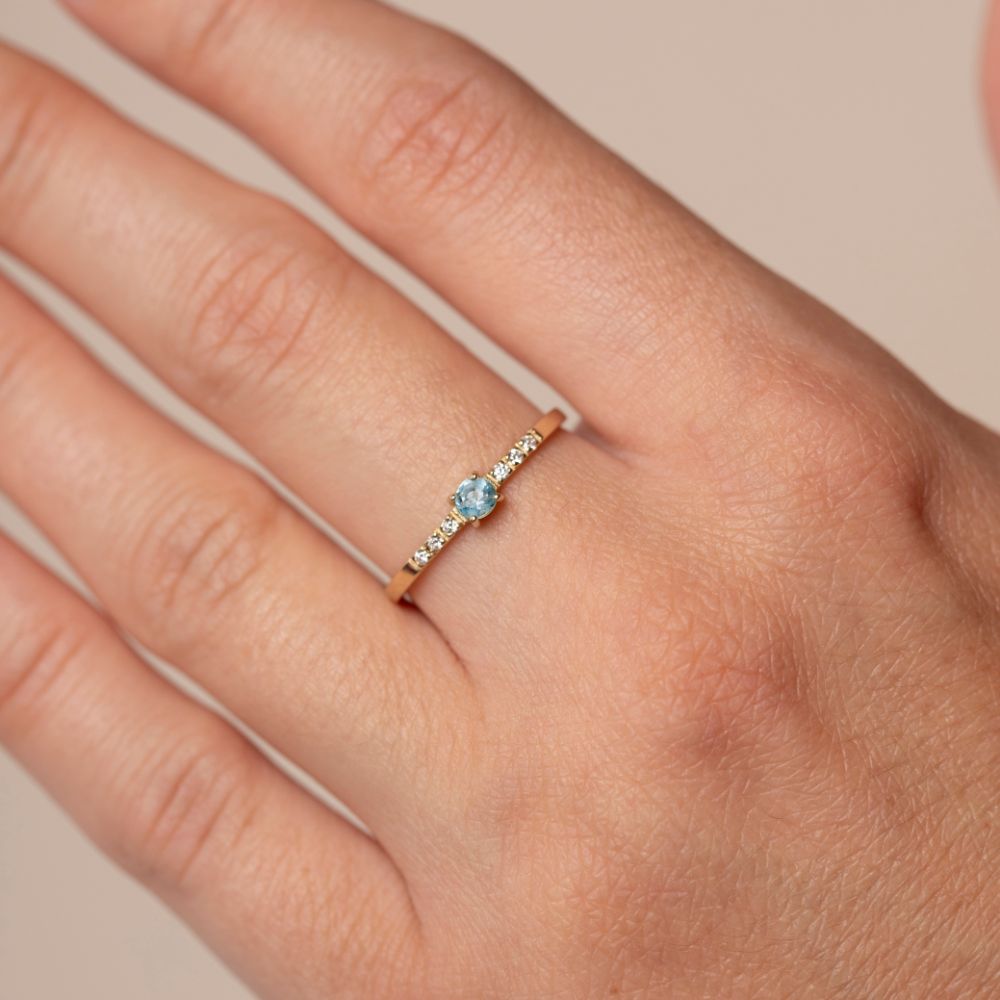 Engagement Topaz Diamond Ring 14K Gold