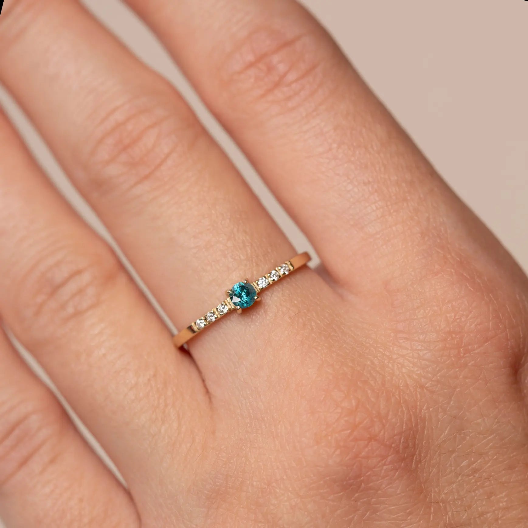 Engagement Blue Diamond Ring 14K Gold