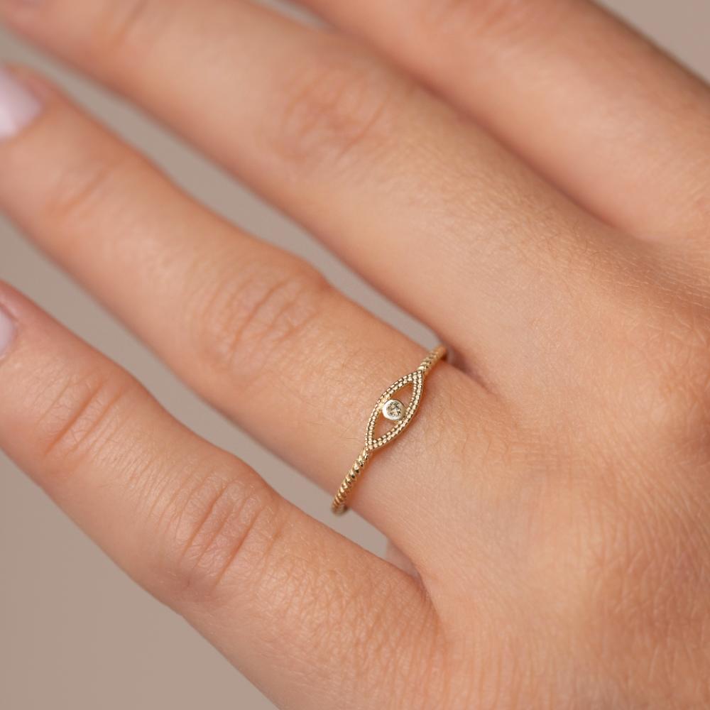 Brown Diamond Evil Eye Ring 14K Gold Twisted