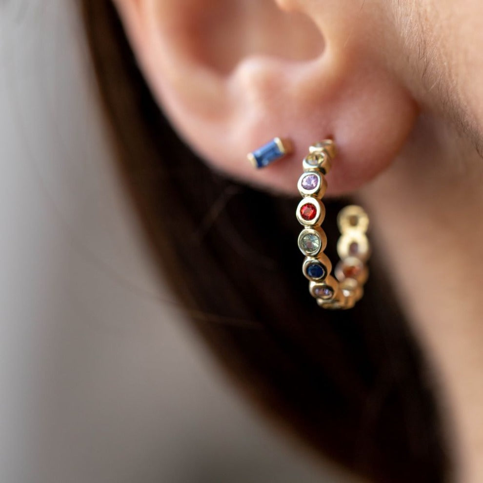Rainbow Sapphire Hoops 14K Gold