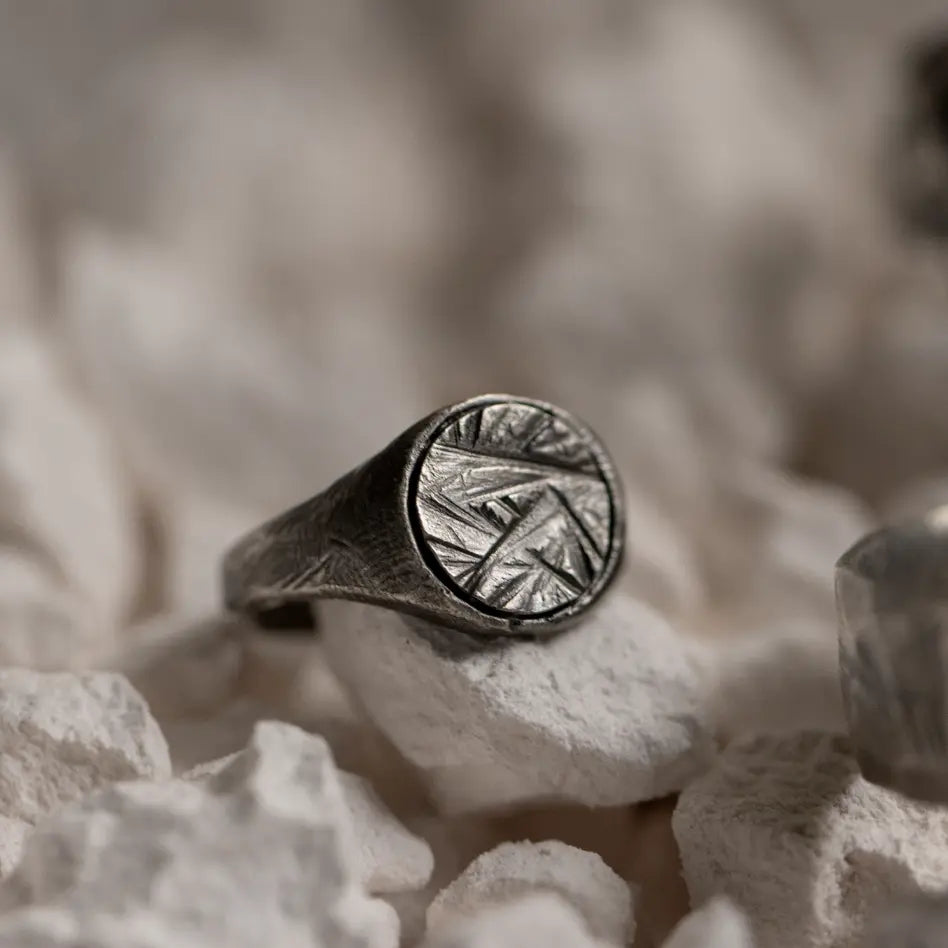 Flat Top Ring Oxidized Silver 925 in brutalist style with black oxidized finish, high quality sterling silver. Elegant gift packaging included.