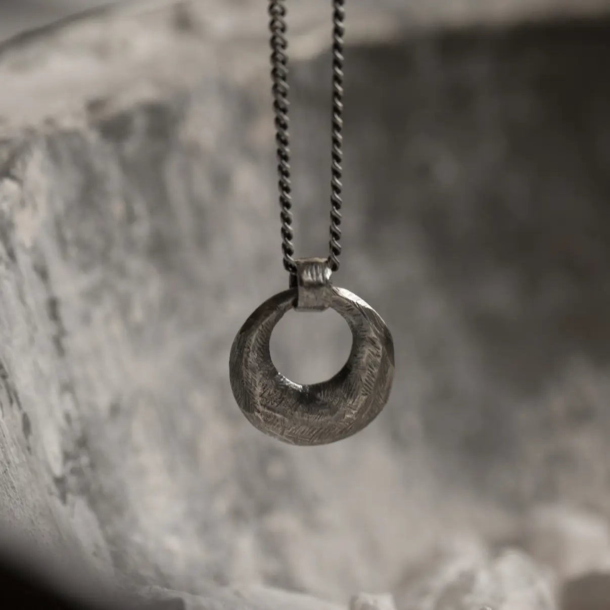 Circle Necklace Oxidized Silver, handmade sterling silver necklace with circle pendant and black oxidized finish, 20mm pendant.