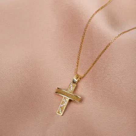 14K Baptism Textured Cross with Chain KYKLOS