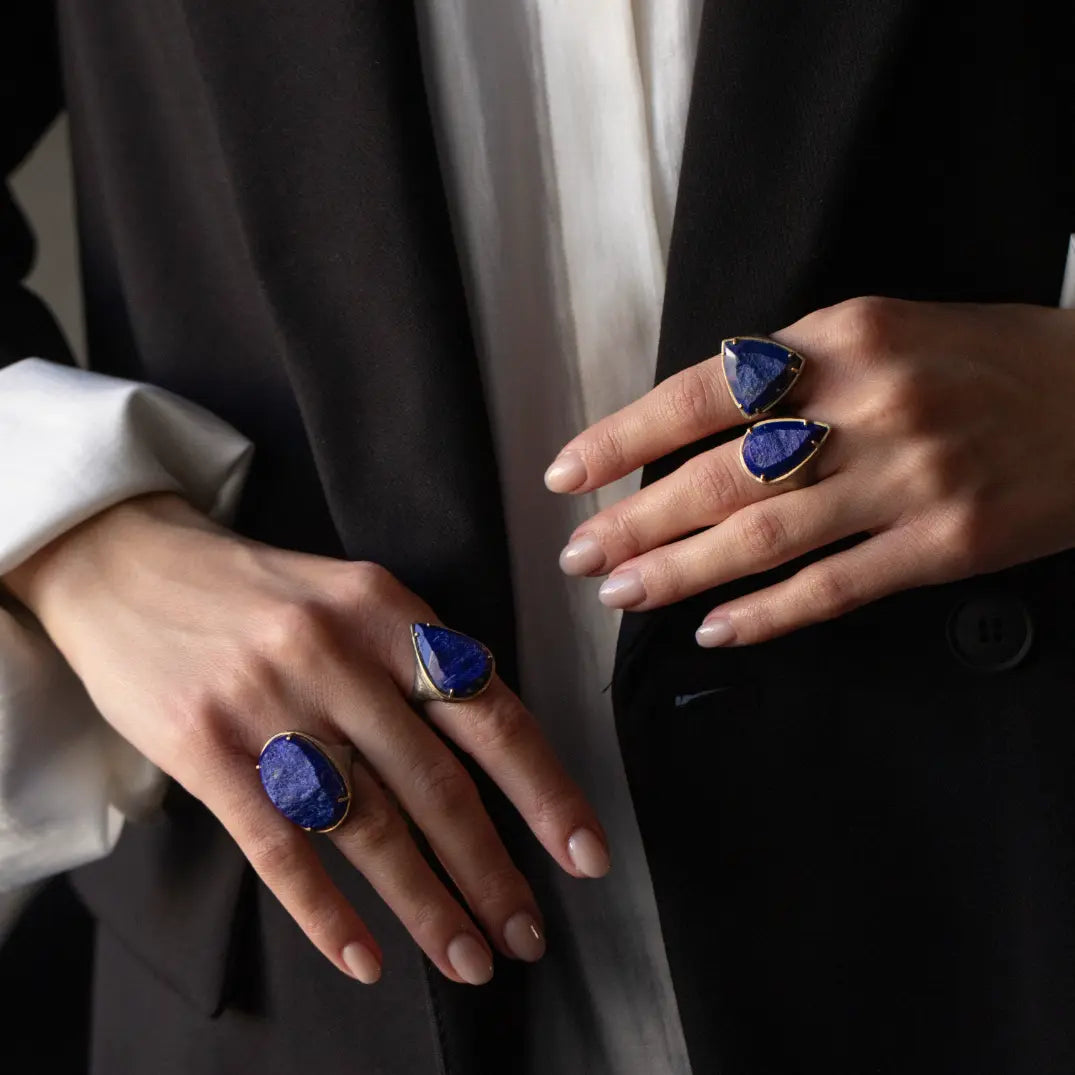 Large Lapis Lazuli Statement Ring In Silver And Gold