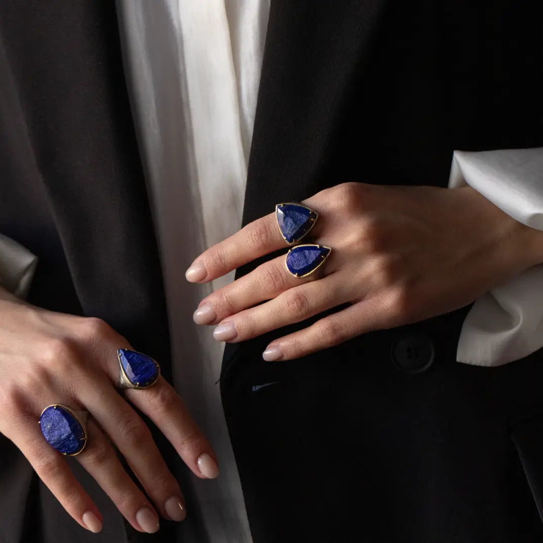 Lapis Lazuli Statement Ring In Silver And Gold