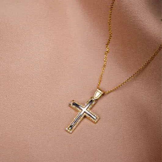Two-tone Christening Cross Necklace with Chain