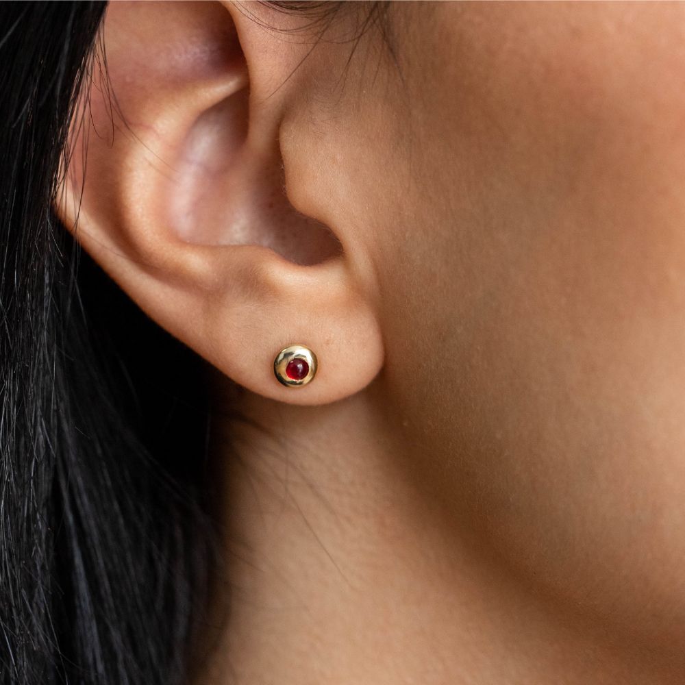 Round Ruby Stud Earrings 14K Gold