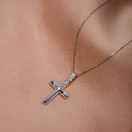 Baptism Cross with Chain 14K White Gold