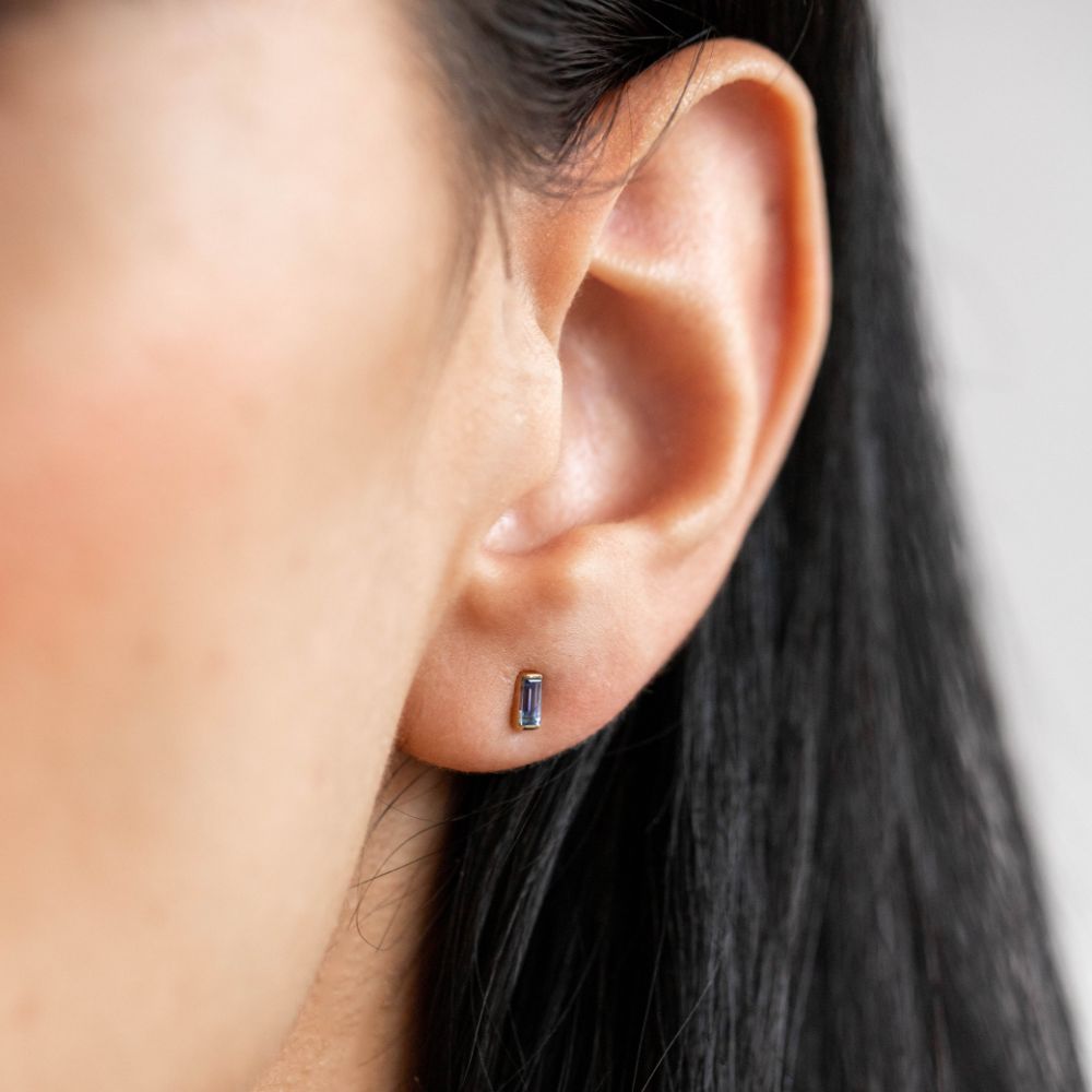 Blue Sapphire Baguette Earrings 14K