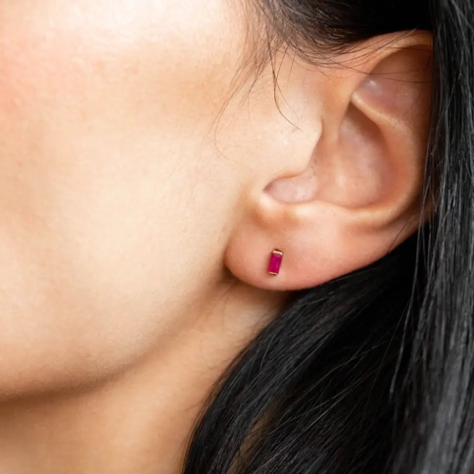 Ruby Baguette Stud Earrings