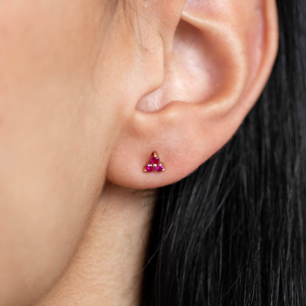 Ruby Trio Stud Earrings 14K Gold