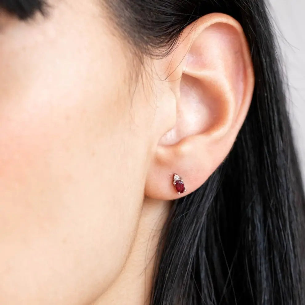 Ruby Diamond Oval Stud Earrings 14K