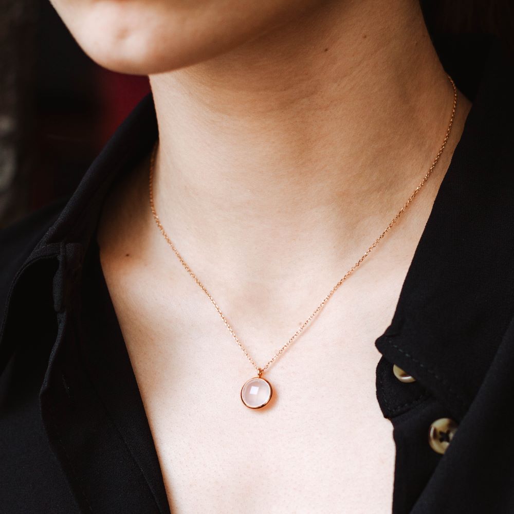 Rose Quartz Necklace in 14K Solid Gold