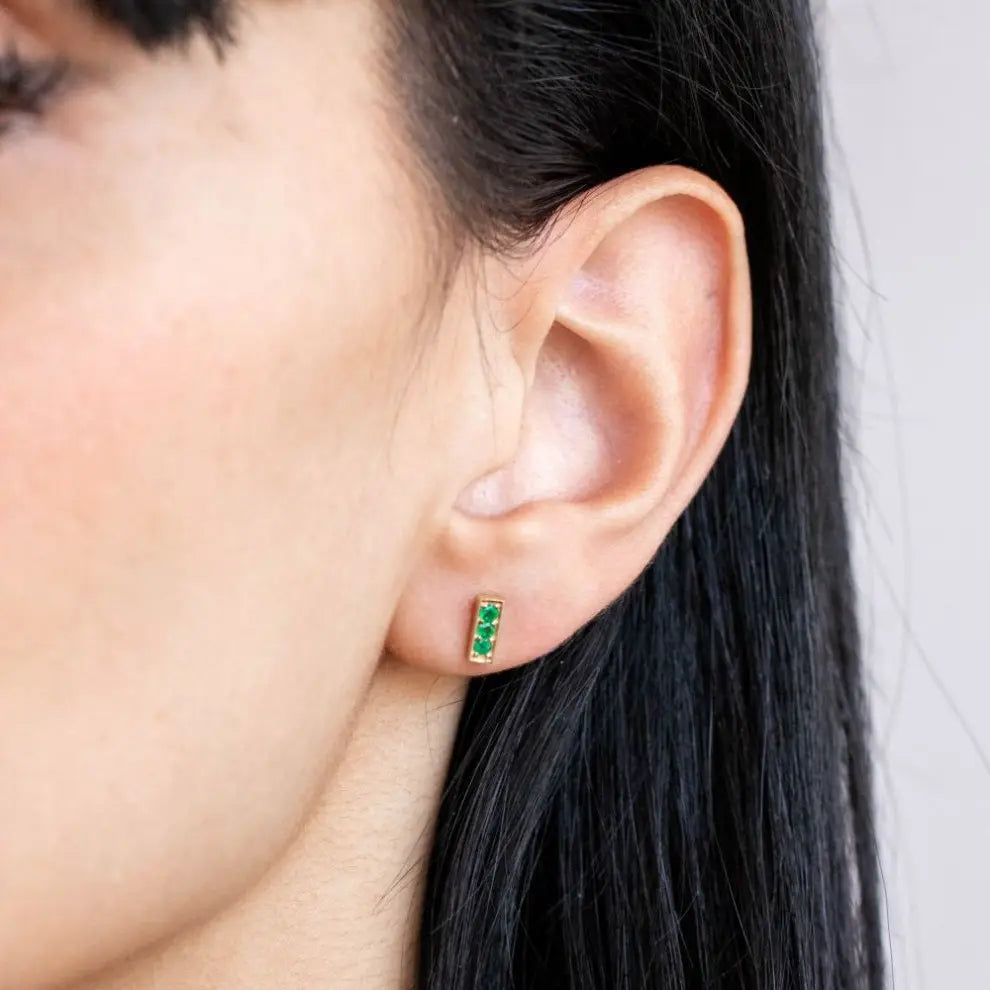 Emerald Stud Earrings 14K Solid Gold