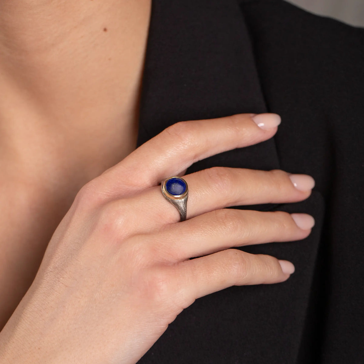 Unique Lapis Lazuli Ring In Silver And 14K Gold
