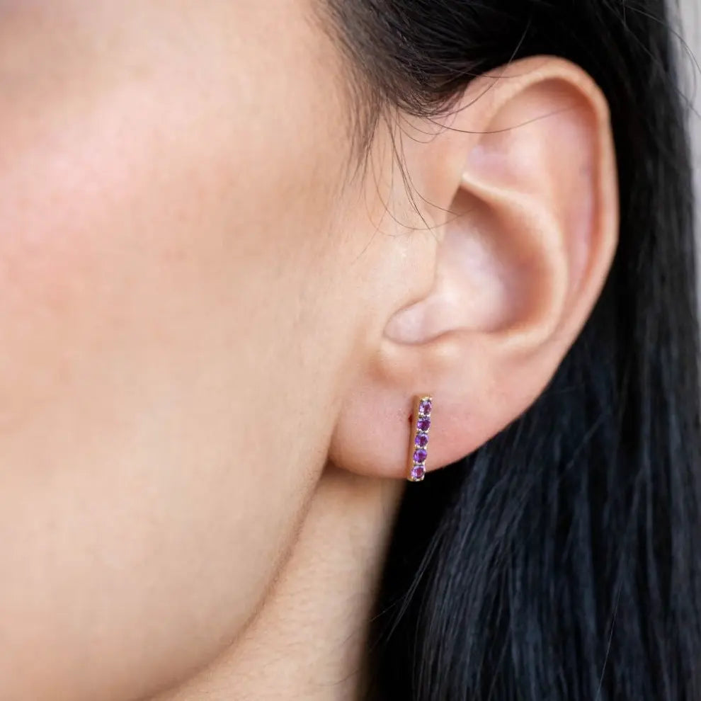Purple Amethyst Stud Earrings 14K Gold