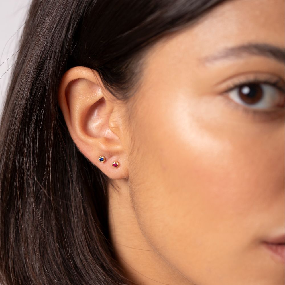Blue Sapphire Stud Earrings 14K Gold for Women