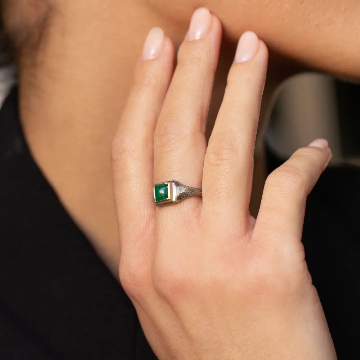 Emerald Statement Ring In Silver And Gold