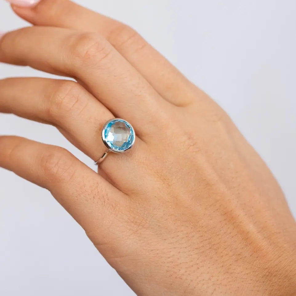 Blue Topaz Ring 12mm in 14K Gold