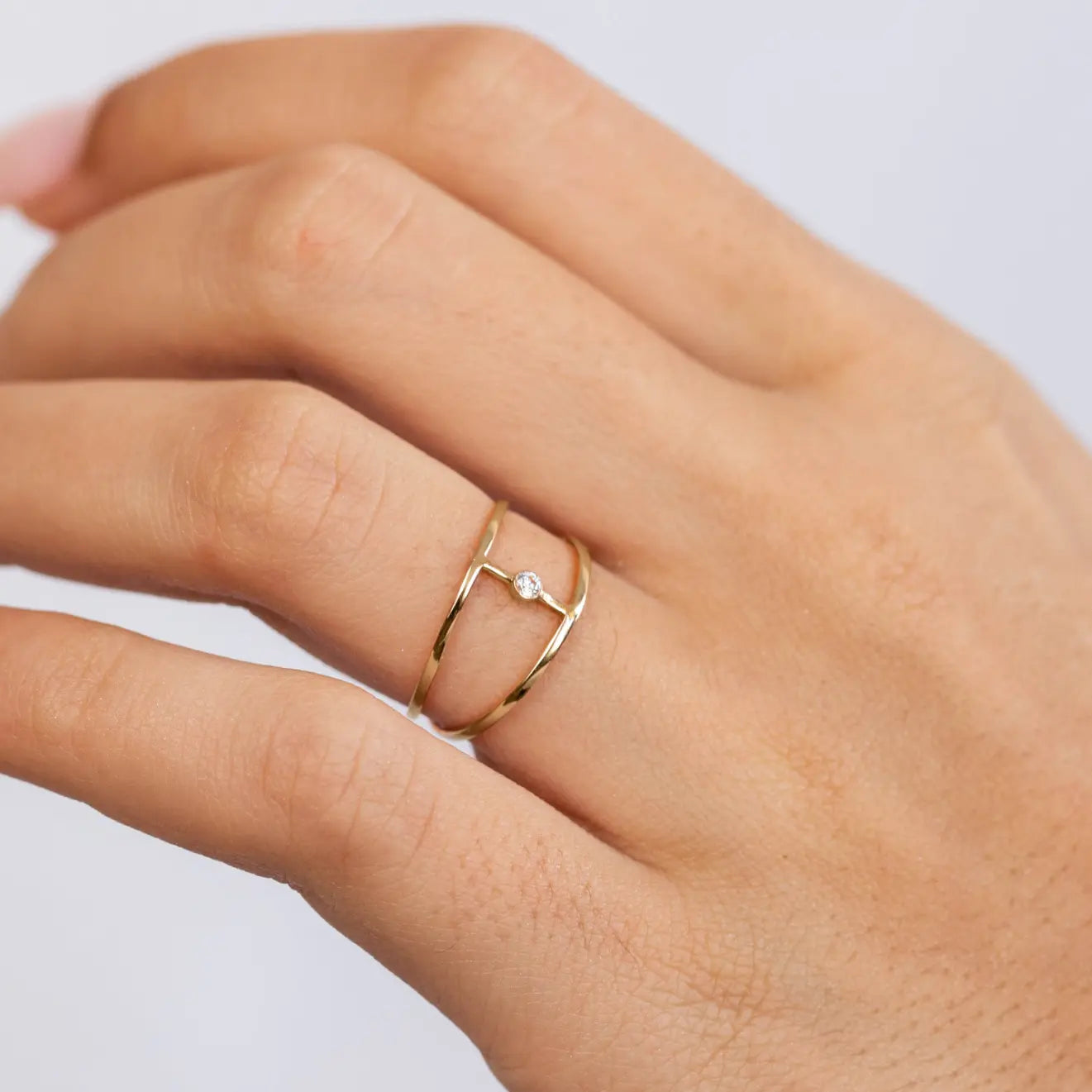Double Band Ring with Diamond 14K Gold