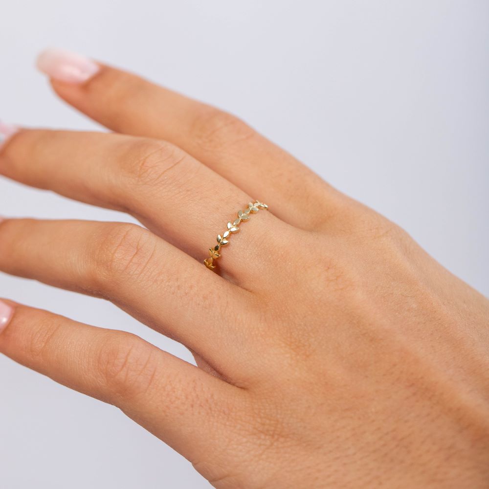 14K Gold Leaf Ring for Women