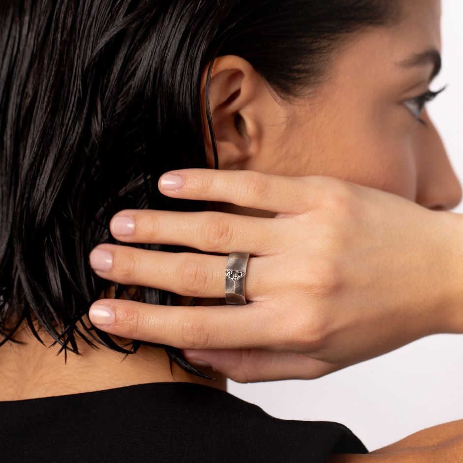 Black Diamonds Band Ring Oxidized Silver