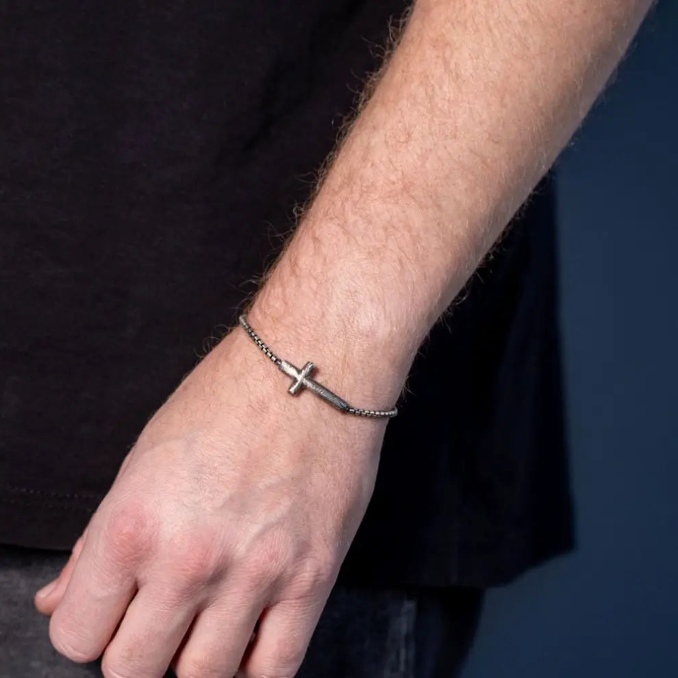 Men Cross Bracelet Oxidized Silver