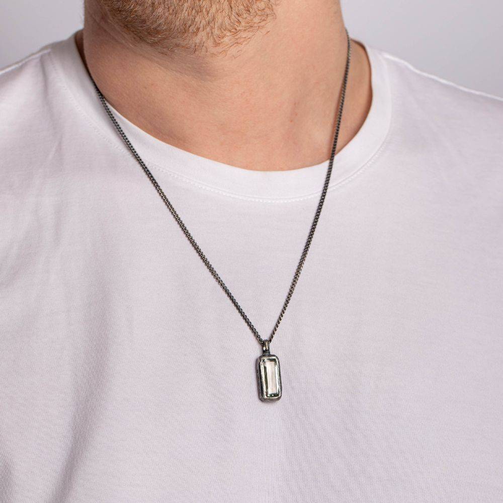 Green Amethyst Necklace Oxidized Silver 925