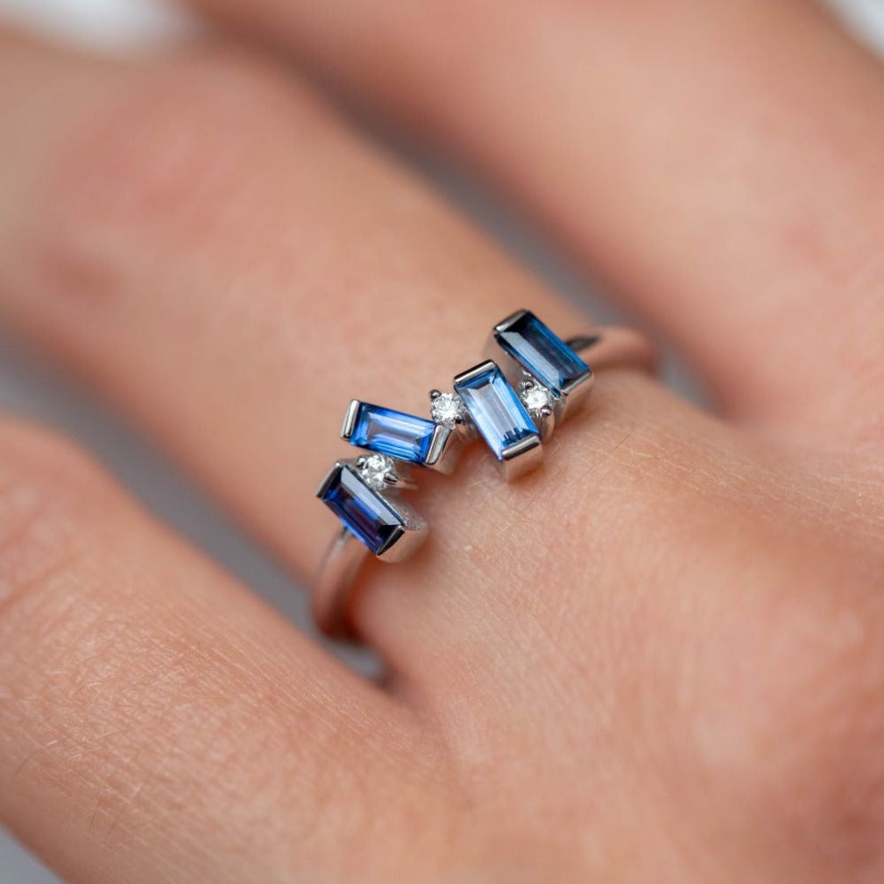 Blue Sapphire Baguette Ring 14K Gold