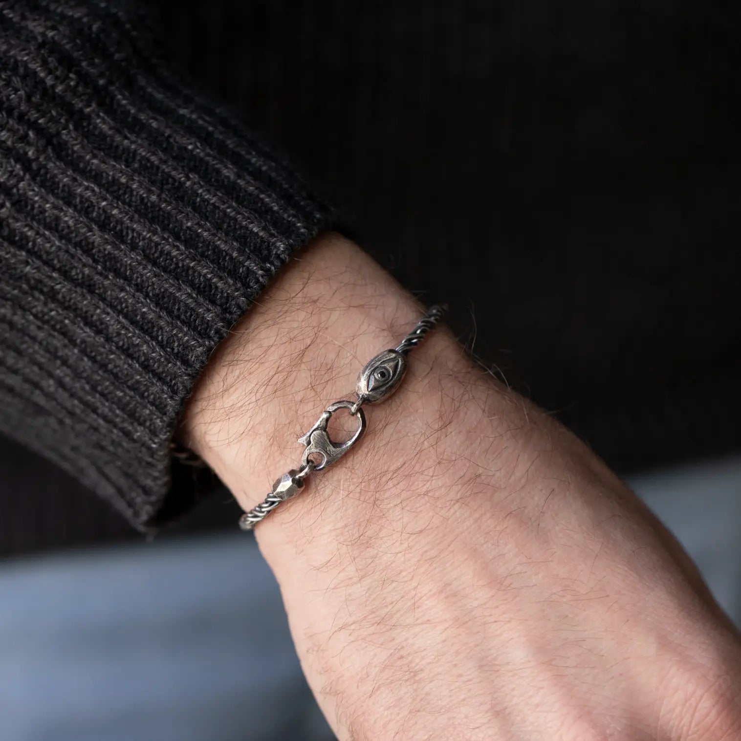 Oxidized Silver Evil Eye Bracelet