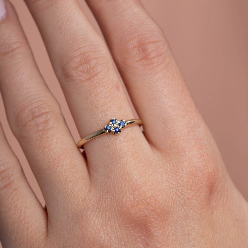 14K Gold Cross Ring Blue Sapphires