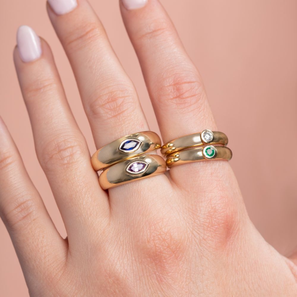14K Gold Dome Blue Sapphire Ring