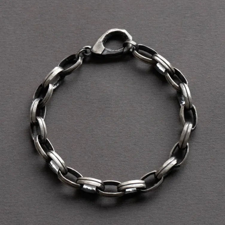 Handmade Oval Chain Bracelet Sterling Silver 925 with unique clasp, bold minimal design for everyday wear, oxidized finish.