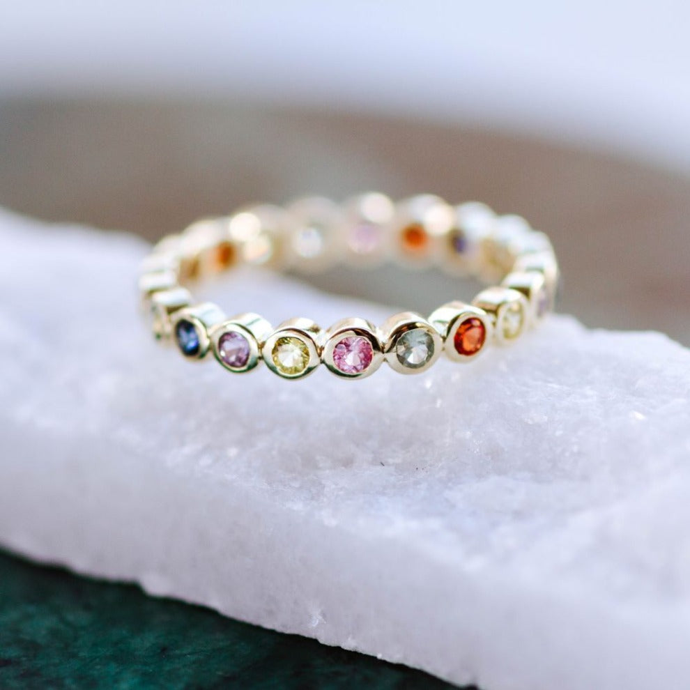 Eternity Ring Multi-color Sapphires 14K Gold