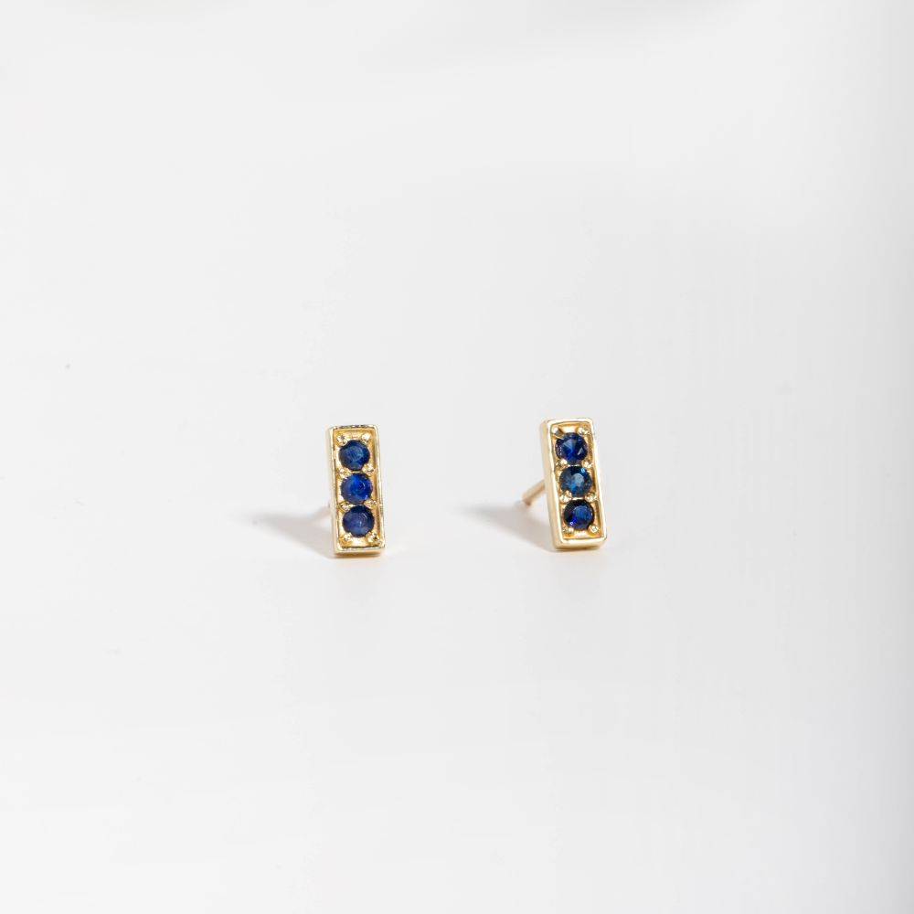 Blue Sapphire Stud Earrings 14K Yellow Gold