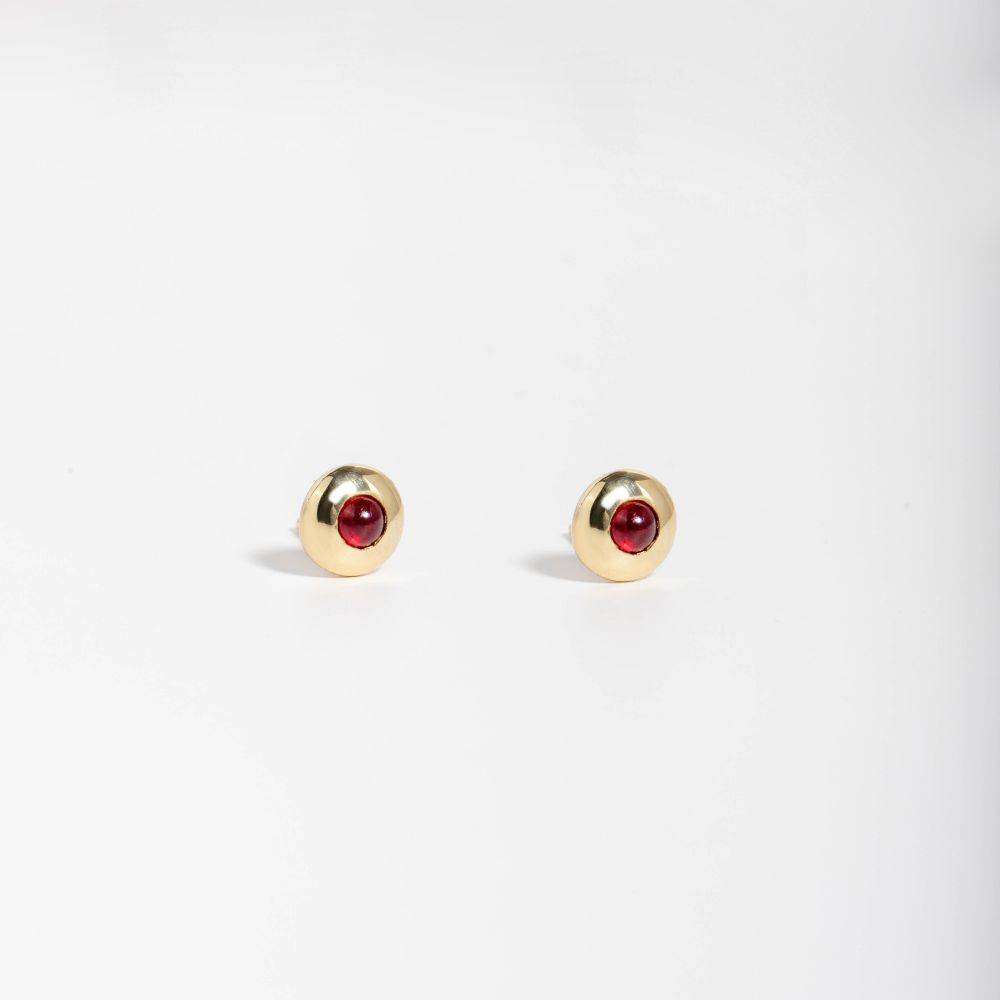 Round Ruby Stud Earrings 14K