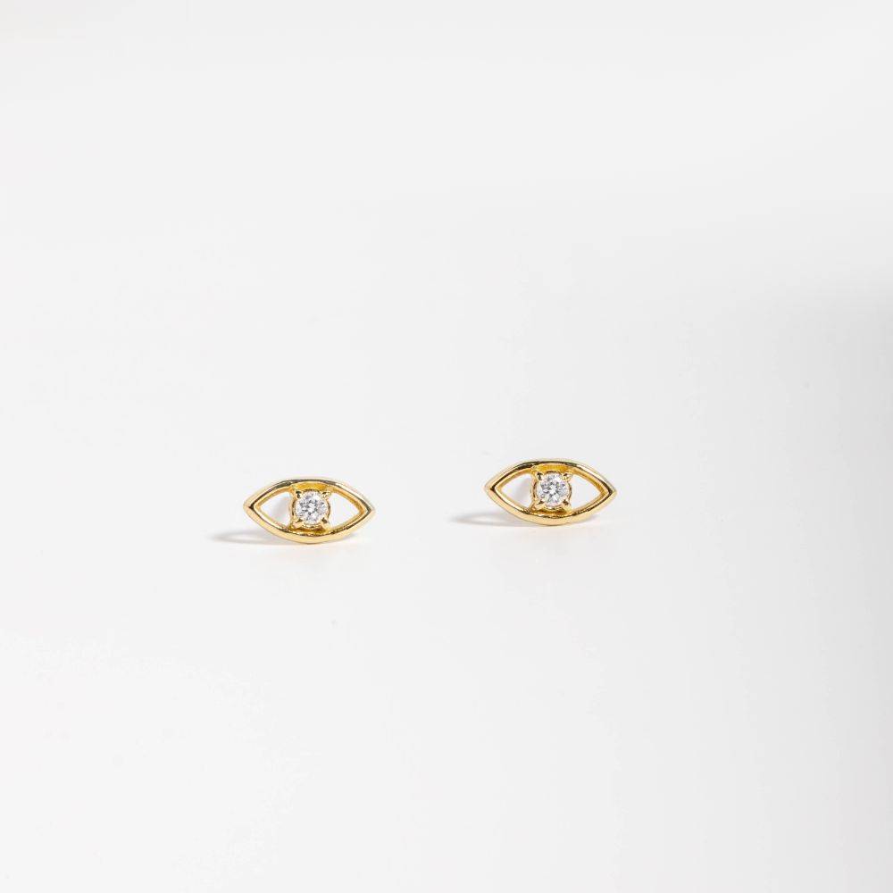 Evil Eye Diamond Studs 14K Gold