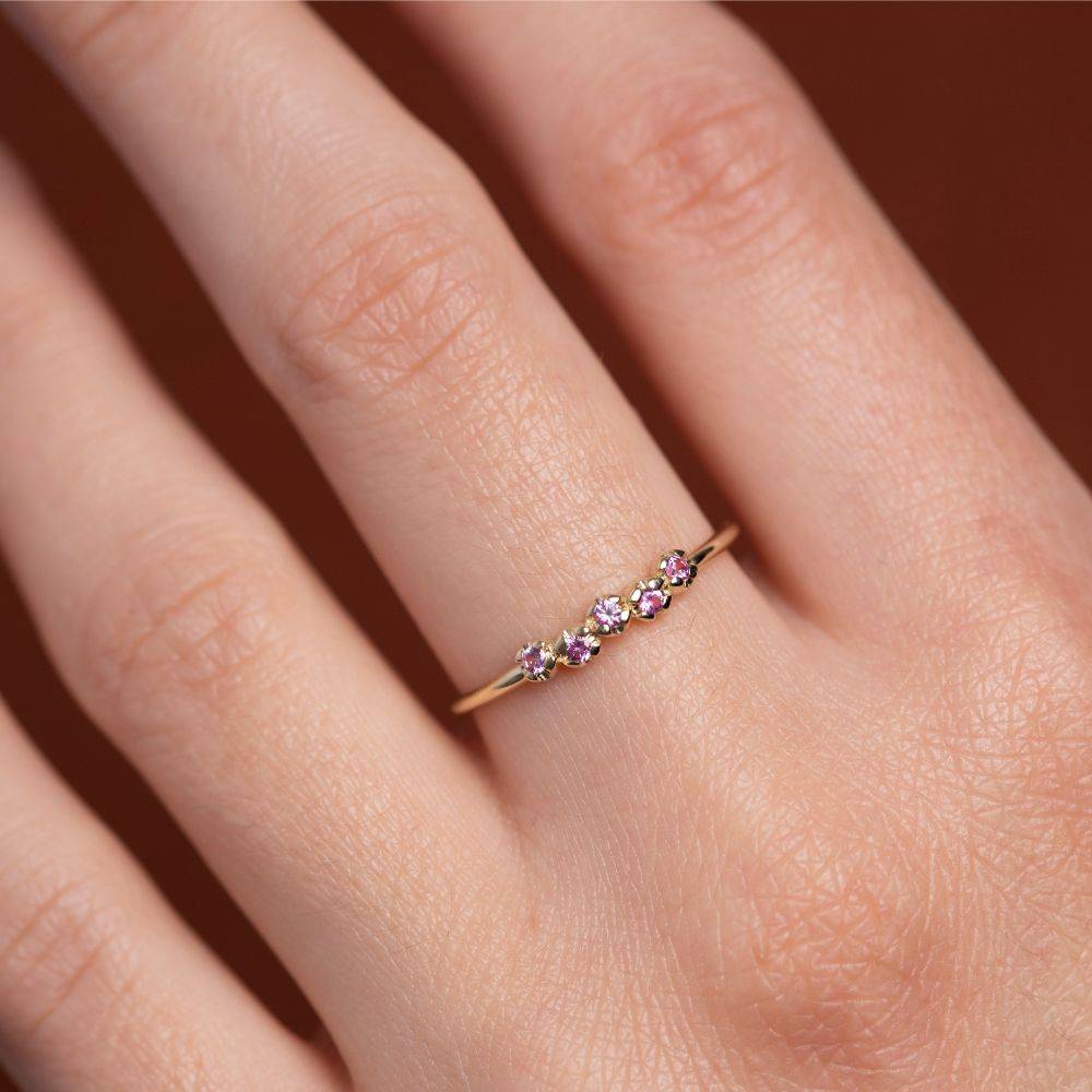 14K Gold Ring 5 Pink Sapphires