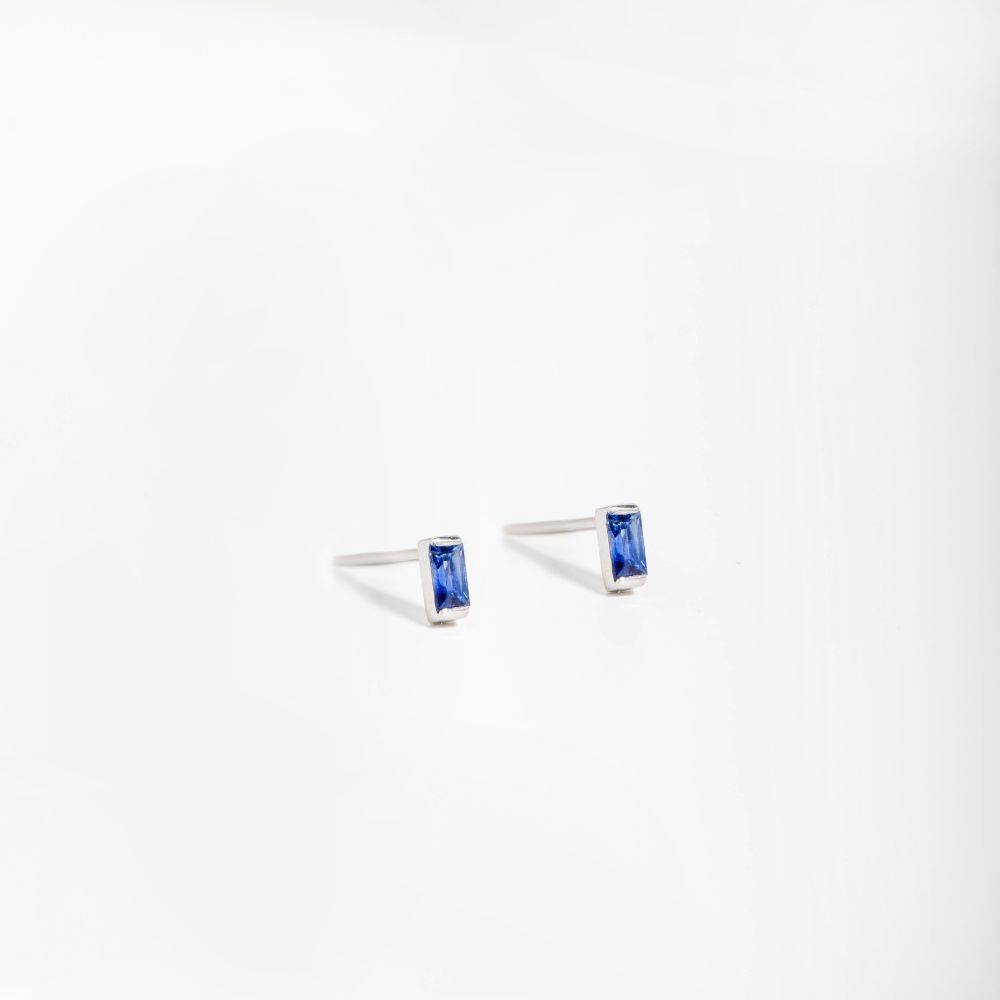 Blue Sapphire Baguette Earrings 14K Yellow Gold