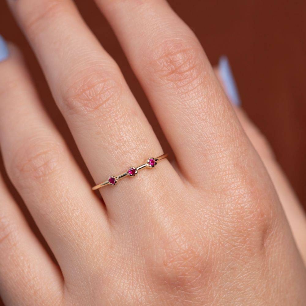 14K Gold Ring 3 Rubies
