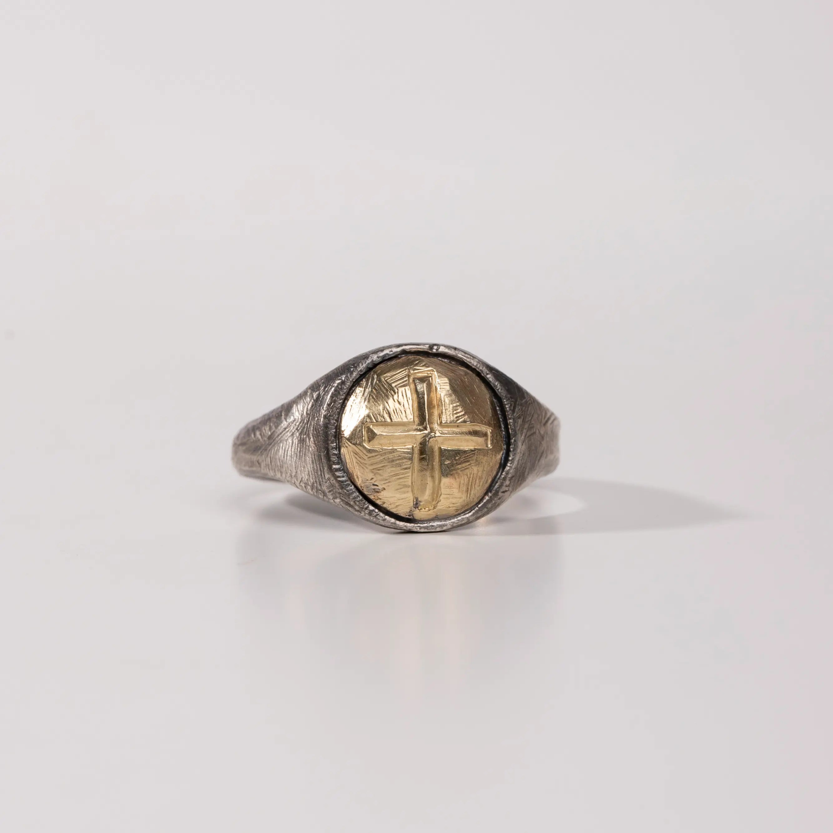 Δαχτυλίδι Σταυρός Οξειδωμένο Ασήμι Χρυσός Κ14