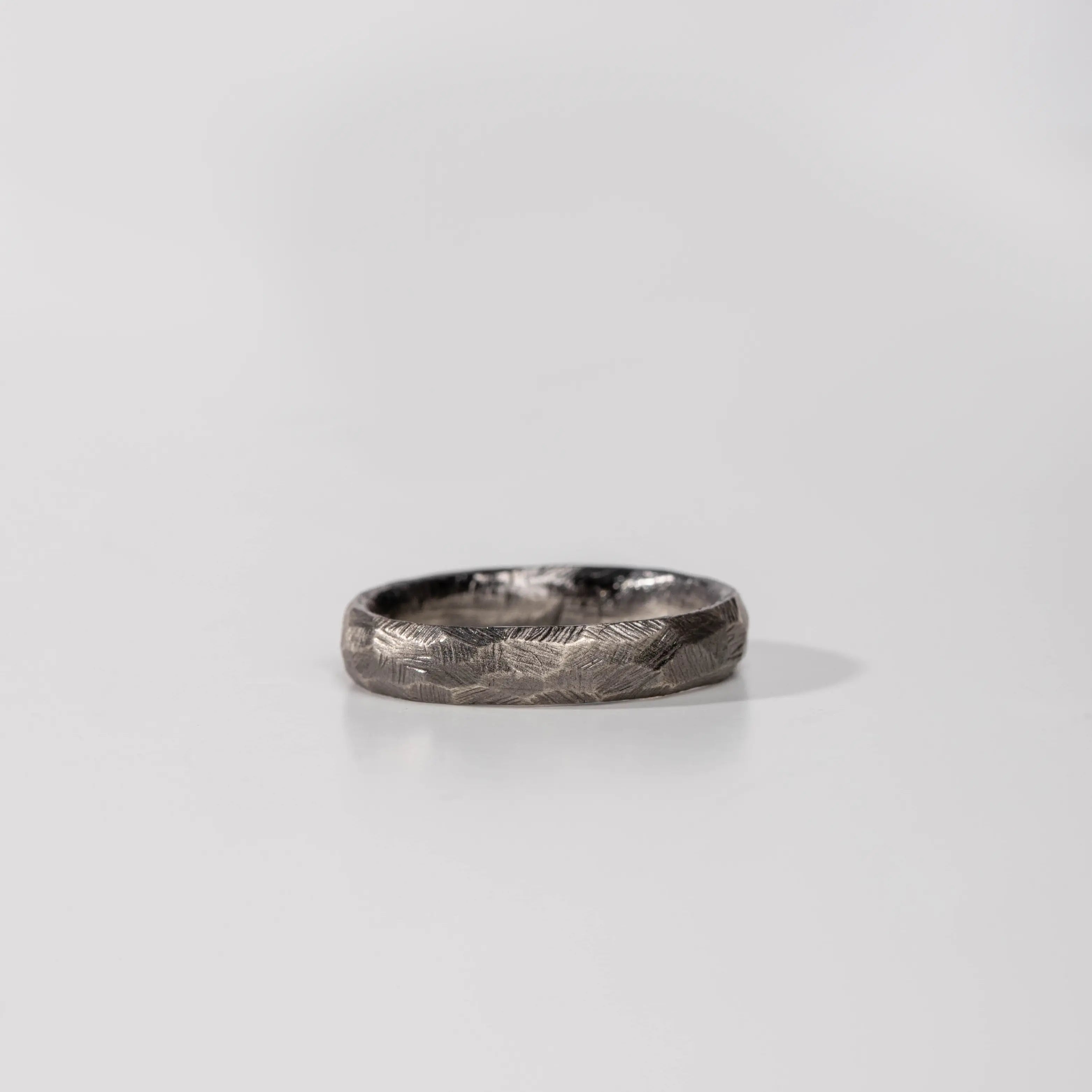 Faceted Band Ring Oxidized Silver 925 for men, high-quality sterling silver, brutalist style, 4mm width, delivered in gift package.