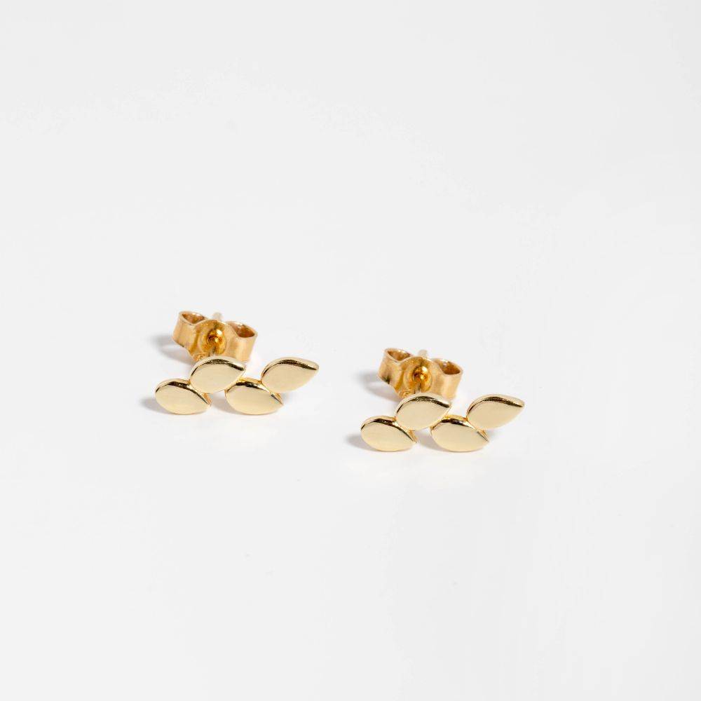 Leaf Stud Earrings 14K Solid Gold