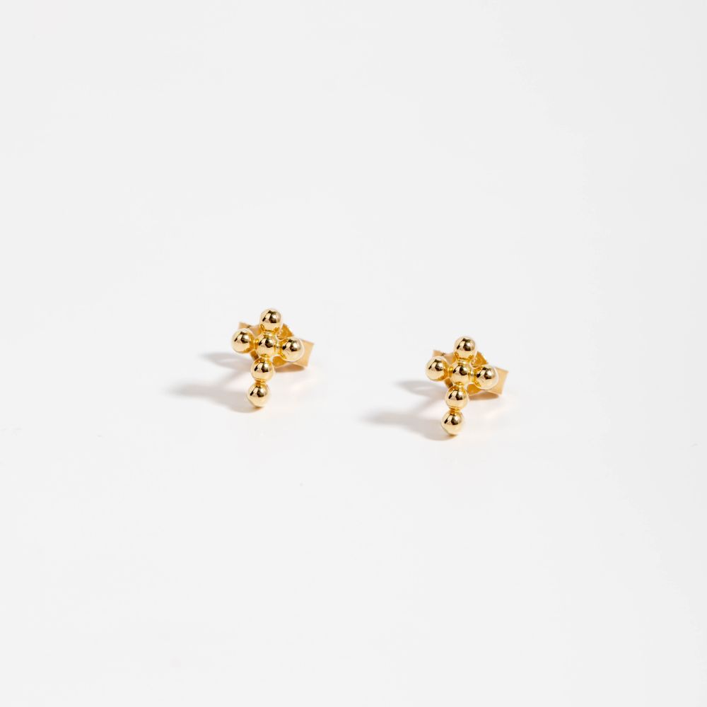 Cross Stud Earrings 14K Yellow Gold