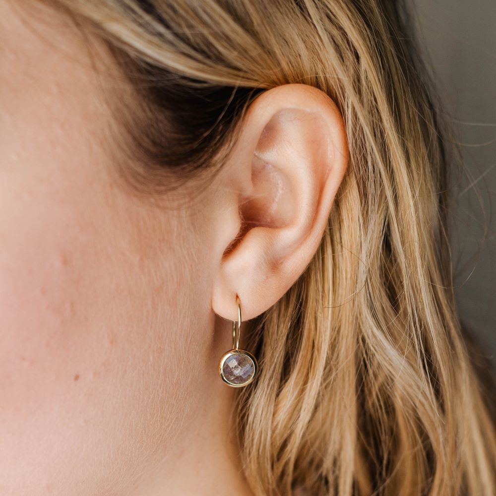 Green Amethyst Earrings 8mm 14K Gold