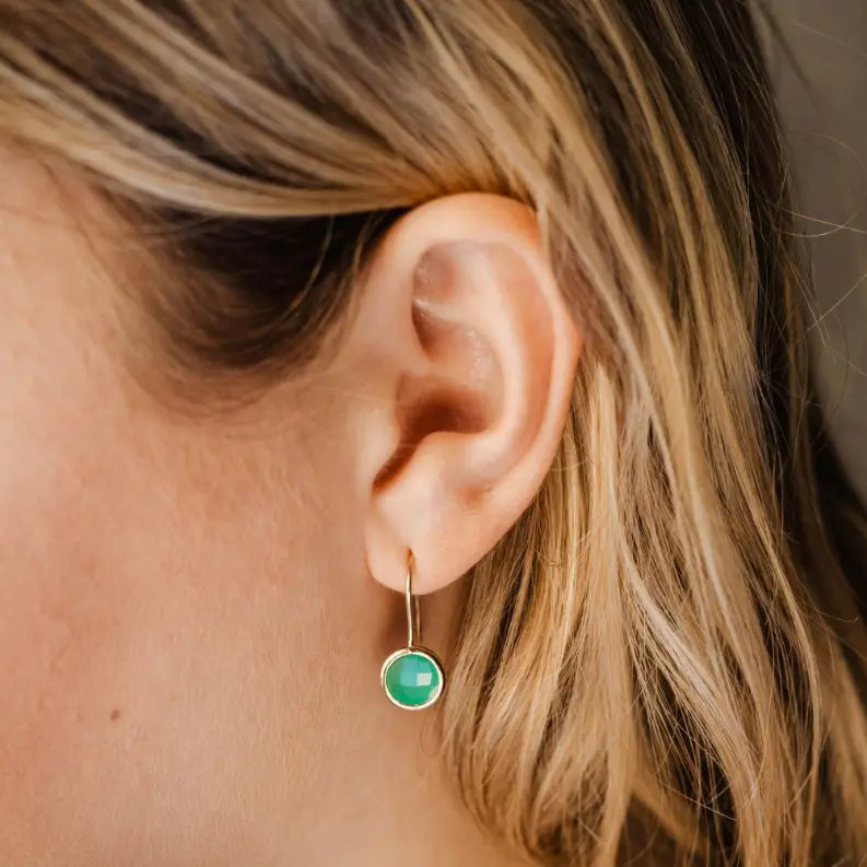 Chrysoprase Earrings 8mm 14K Gold